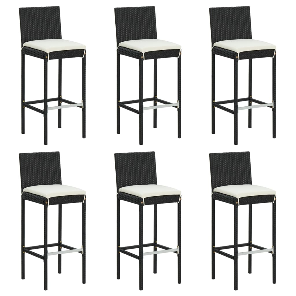 Barhocker mit Kissen 6 Stk. Schwarz Poly Rattan - Pazzar.ch