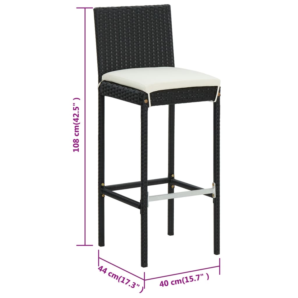 Barhocker mit Kissen 6 Stk. Schwarz Poly Rattan - Pazzar.ch