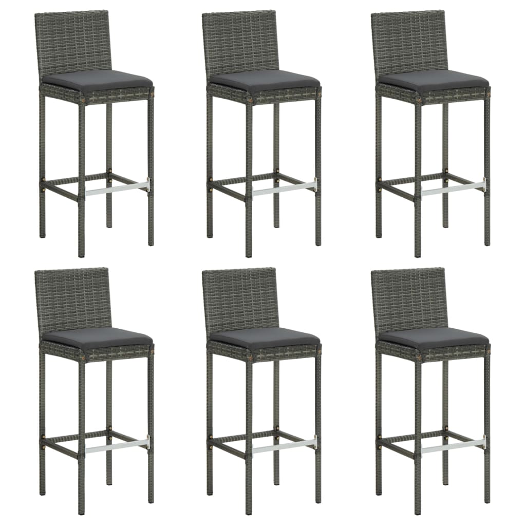 Barhocker mit Kissen 6 Stk. Grau Poly Rattan - Pazzar.ch