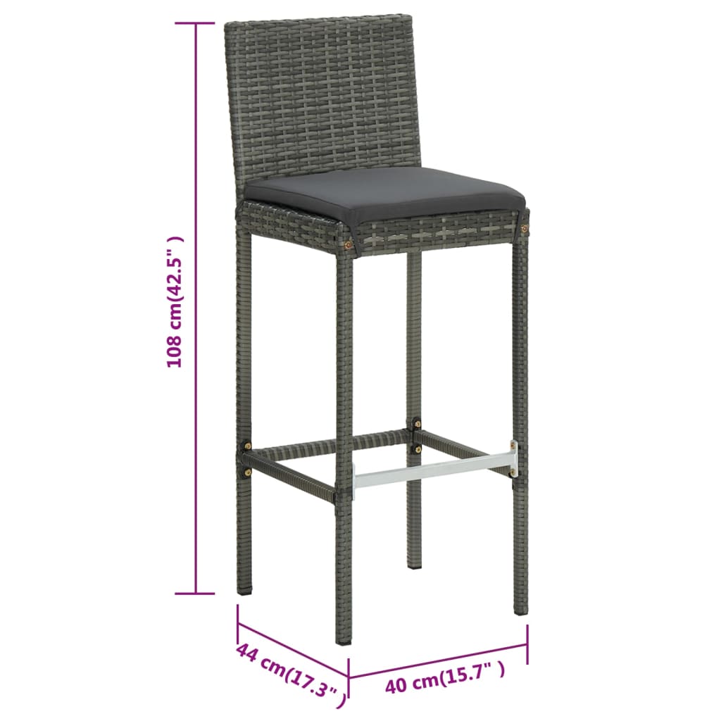 Barhocker mit Kissen 6 Stk. Grau Poly Rattan - Pazzar.ch