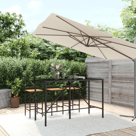 Bartisch mit Glasplatte Schwarz 180x70x110 cm Poly Rattan - Pazzar.ch