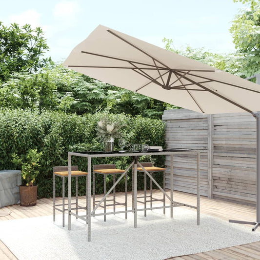 Bartisch mit Glasplatte Grau 180x70x110 cm Poly Rattan - Pazzar.ch