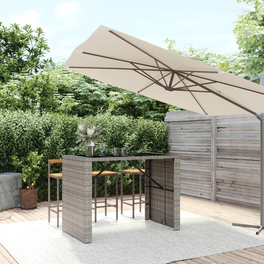 Bartisch mit Glasplatte Grau 145x80x110 cm Poly Rattan - Pazzar.ch
