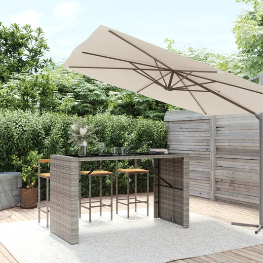 Bartisch mit Glasplatte Grau 185x80x110 cm Poly Rattan - Pazzar.ch