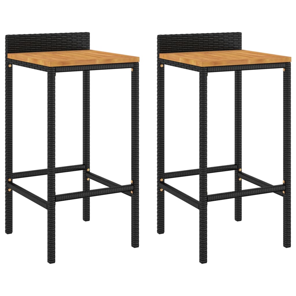 Barhocker 2 Stk. Schwarz Poly Rattan und Massivholz Akazie - Pazzar.ch