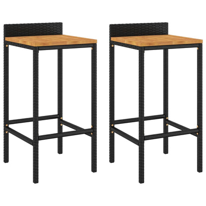Barhocker 2 Stk. Schwarz Poly Rattan und Massivholz Akazie - Pazzar.ch