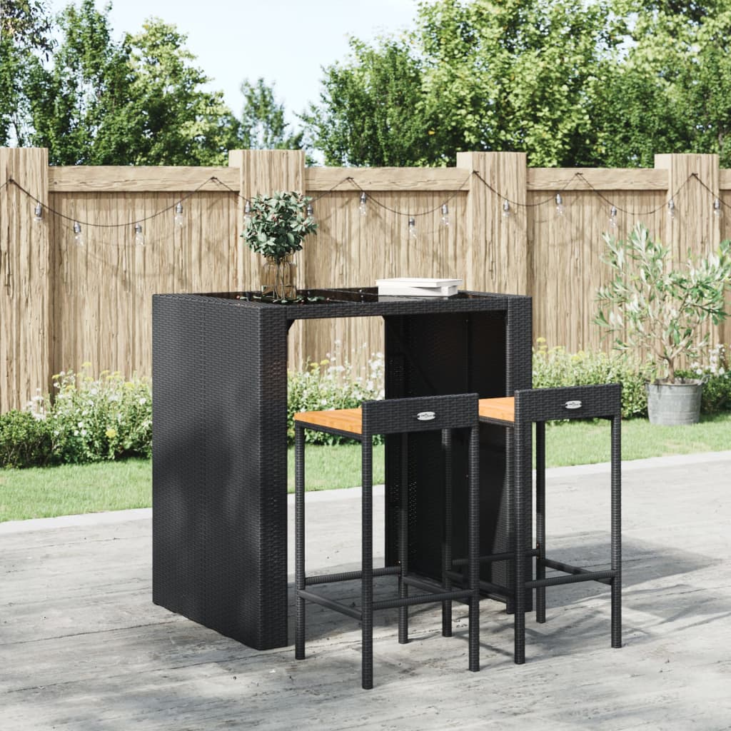 Barhocker 2 Stk. Schwarz Poly Rattan und Massivholz Akazie - Pazzar.ch