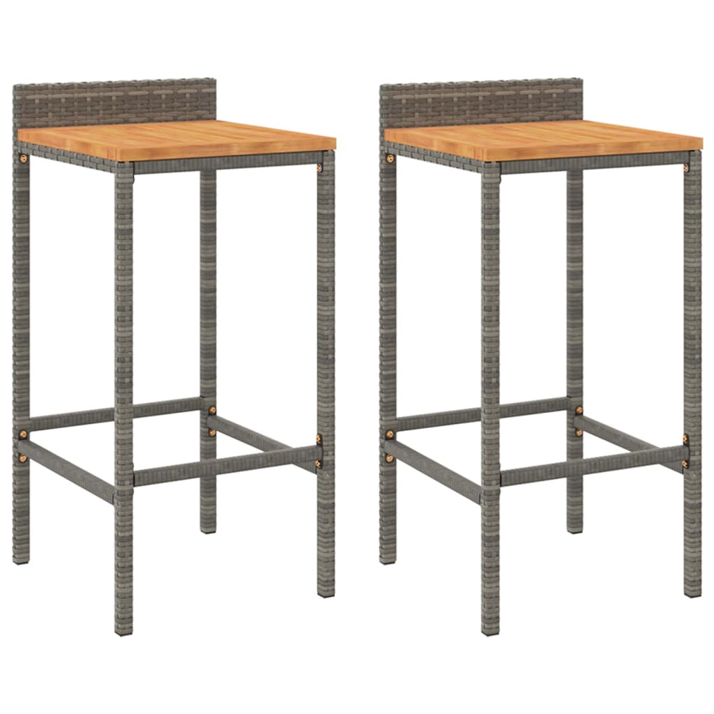 Barhocker 2 Stk. Grau Poly Rattan und Massivholz Akazie - Pazzar.ch