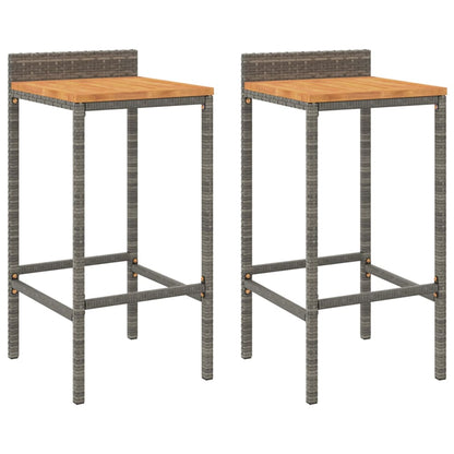 Barhocker 2 Stk. Grau Poly Rattan und Massivholz Akazie - Pazzar.ch