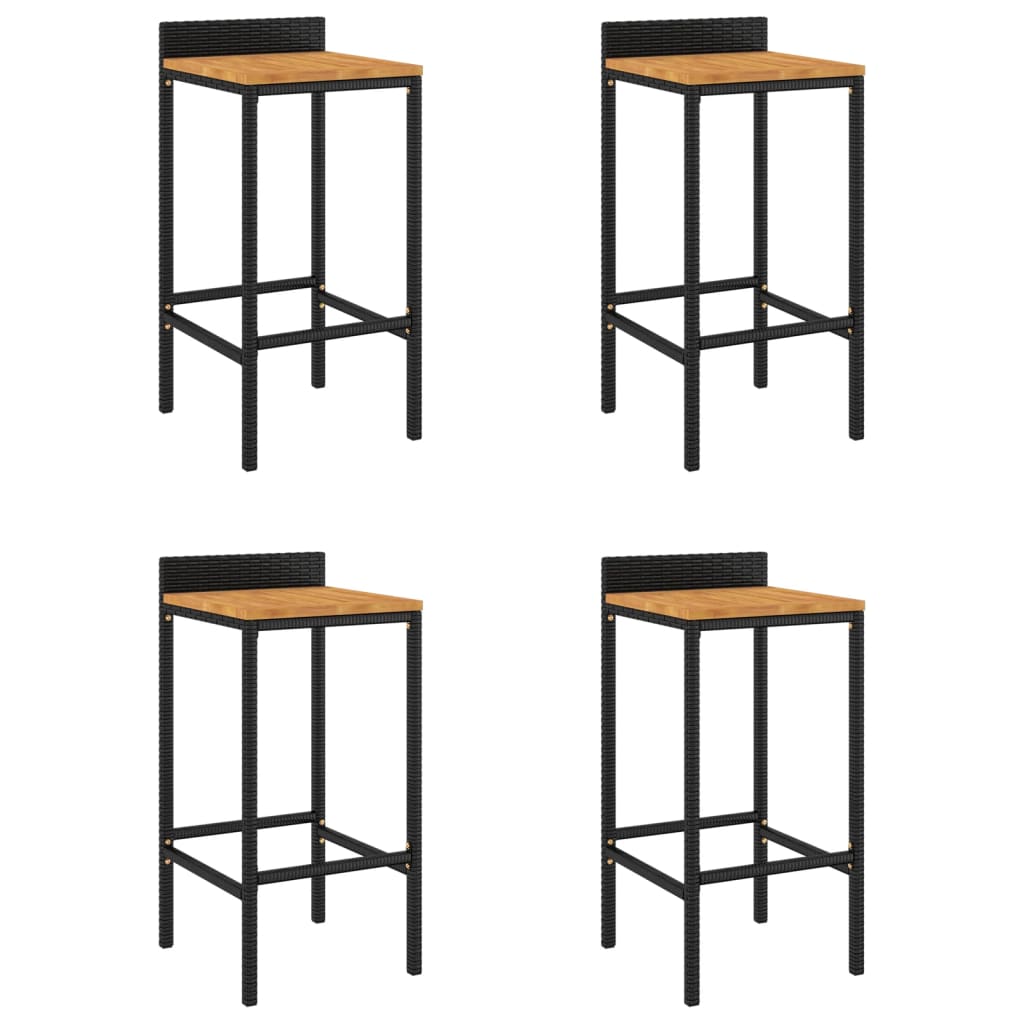 Barhocker 4 Stk. Schwarz Poly Rattan und Massivholz Akazie - Pazzar.ch