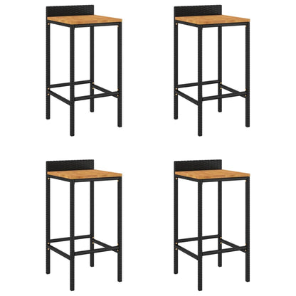 Barhocker 4 Stk. Schwarz Poly Rattan und Massivholz Akazie - Pazzar.ch
