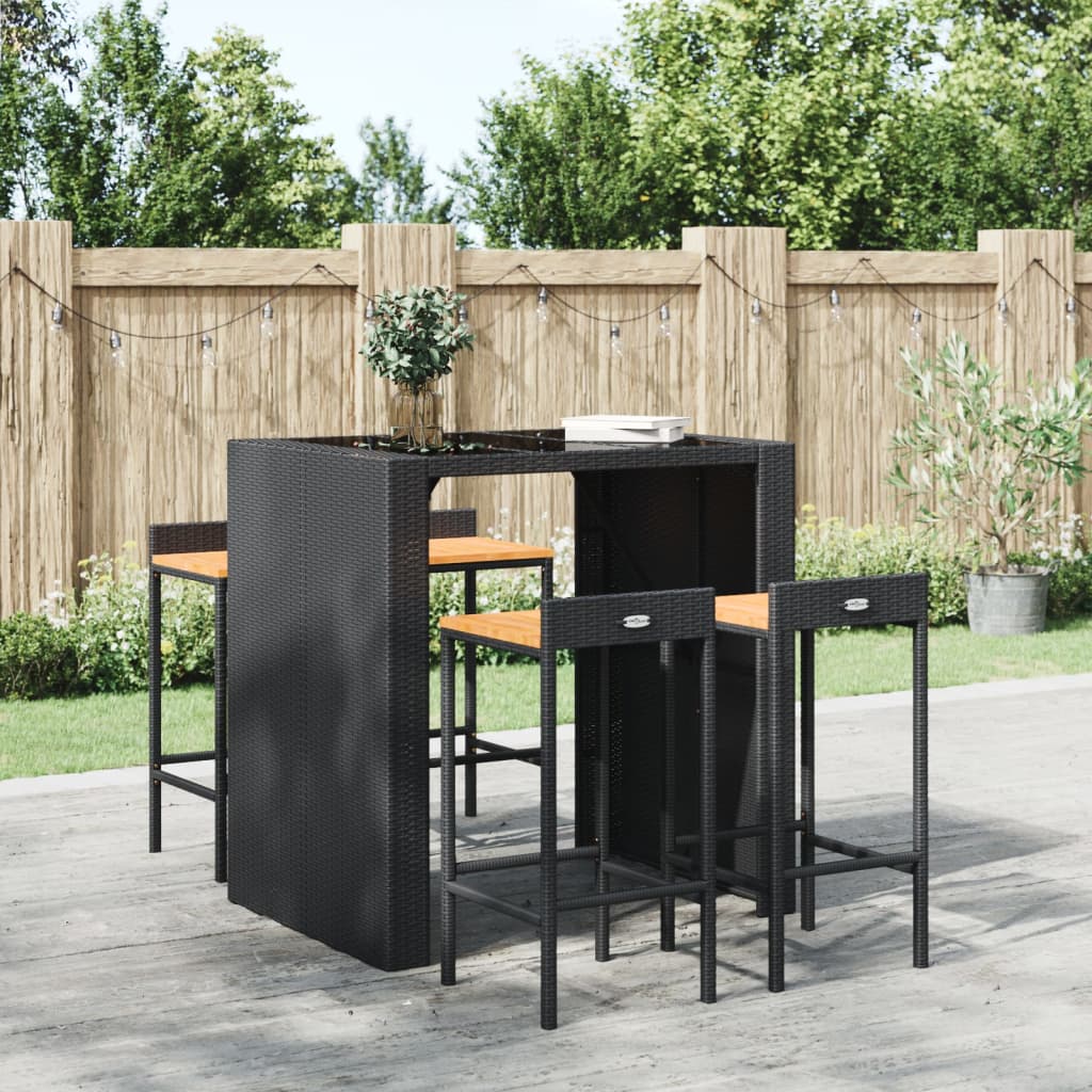 Barhocker 4 Stk. Schwarz Poly Rattan und Massivholz Akazie - Pazzar.ch