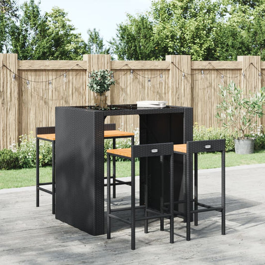 Barhocker 4 Stk. Schwarz Poly Rattan und Massivholz Akazie - Pazzar.ch