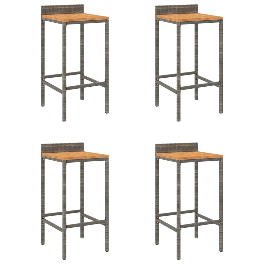 Barhocker 4 Stk. Grau Poly Rattan und Massivholz Akazie - Pazzar.ch