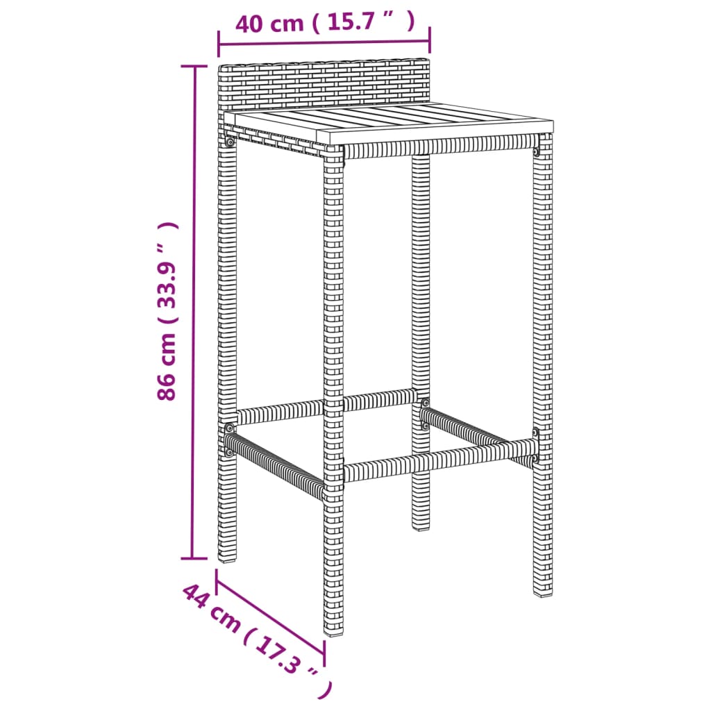Barhocker 4 Stk. Grau Poly Rattan und Massivholz Akazie - Pazzar.ch