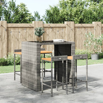 Barhocker 4 Stk. Grau Poly Rattan und Massivholz Akazie - Pazzar.ch