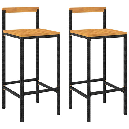 Barhocker 2 Stk. Schwarz Poly Rattan und Massivholz Akazie - Pazzar.ch