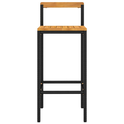 Barhocker 2 Stk. Schwarz Poly Rattan und Massivholz Akazie - Pazzar.ch