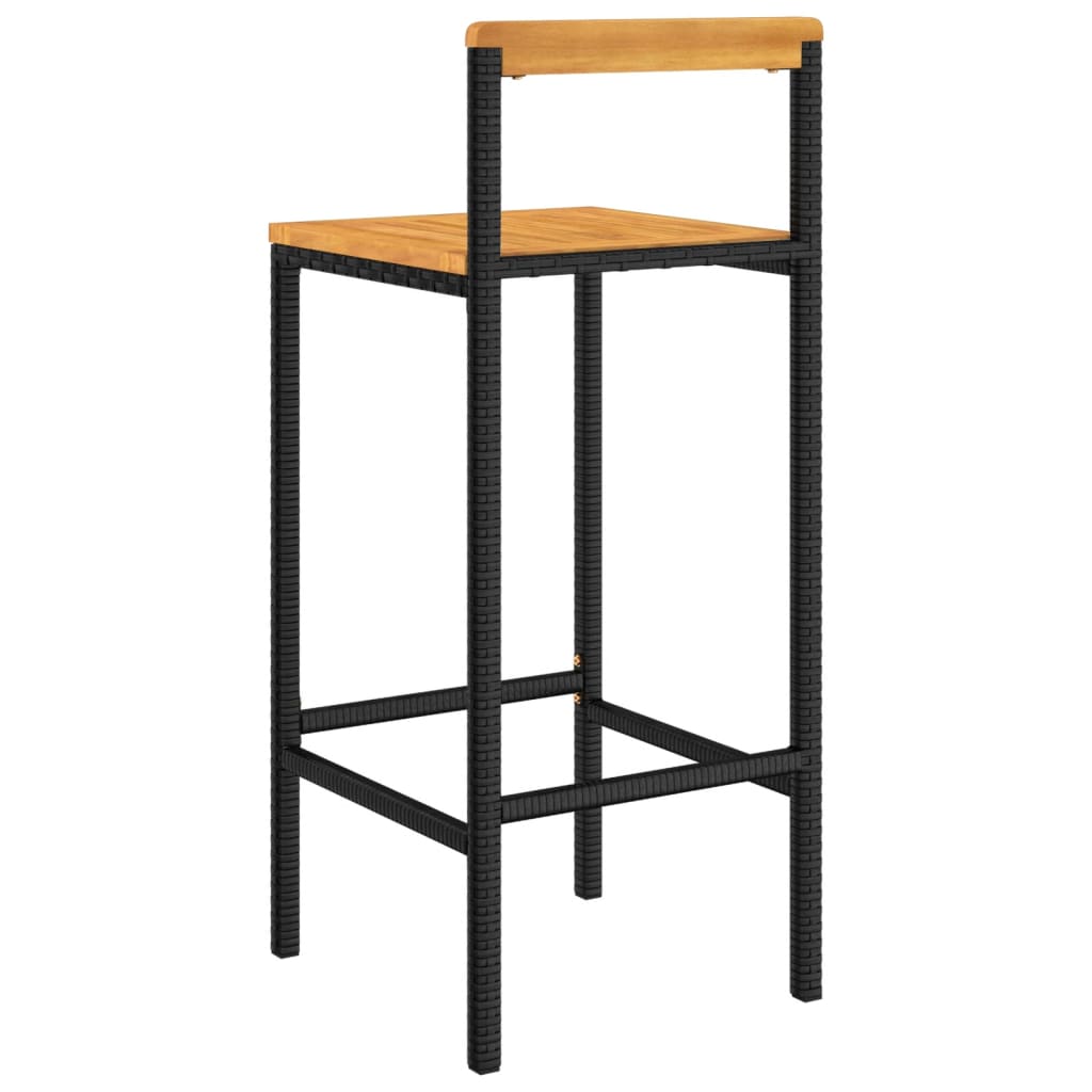 Barhocker 2 Stk. Schwarz Poly Rattan und Massivholz Akazie - Pazzar.ch