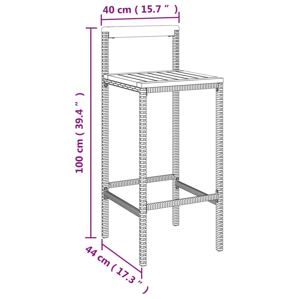 Barhocker 2 Stk. Schwarz Poly Rattan und Massivholz Akazie - Pazzar.ch