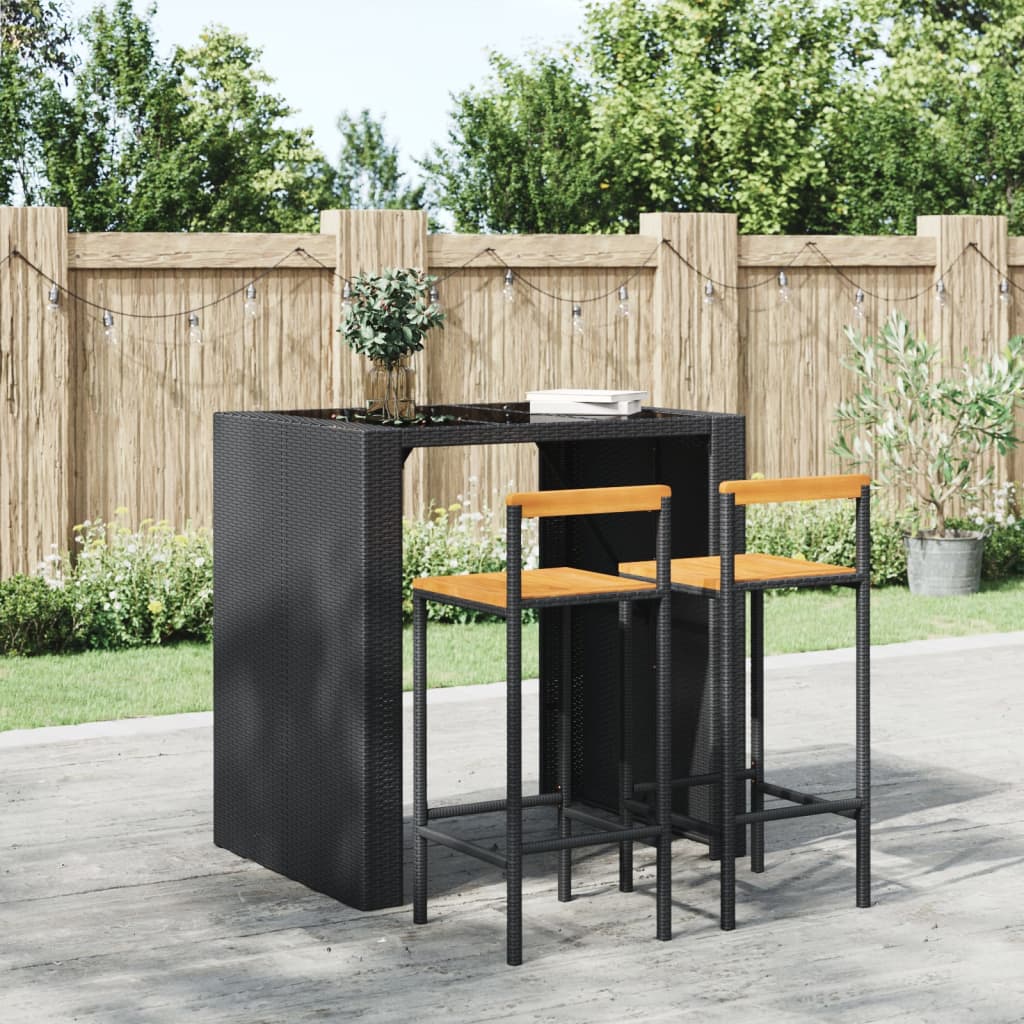 Barhocker 2 Stk. Schwarz Poly Rattan und Massivholz Akazie - Pazzar.ch