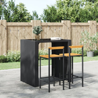 Barhocker 2 Stk. Schwarz Poly Rattan und Massivholz Akazie - Pazzar.ch