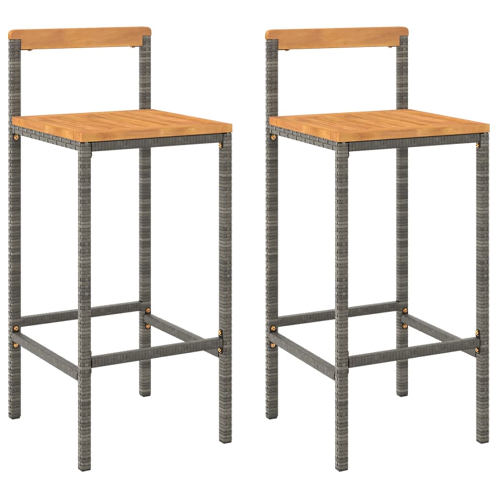 Barhocker 2 Stk. Grau Poly Rattan und Massivholz Akazie - Pazzar.ch