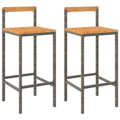 Barhocker 2 Stk. Grau Poly Rattan und Massivholz Akazie - Pazzar.ch