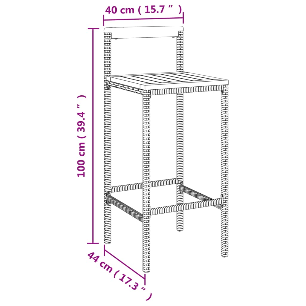 Barhocker 2 Stk. Grau Poly Rattan und Massivholz Akazie - Pazzar.ch