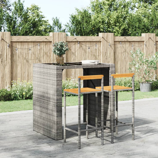 Barhocker 2 Stk. Grau Poly Rattan und Massivholz Akazie - Pazzar.ch