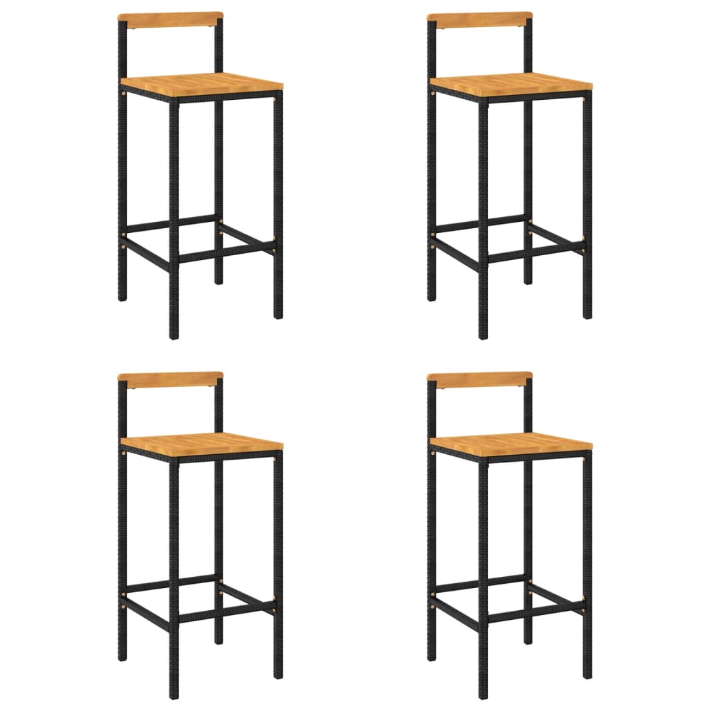 Barhocker 4 Stk. Schwarz Poly Rattan und Massivholz Akazie - Pazzar.ch