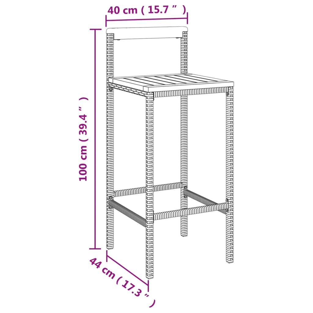 Barhocker 4 Stk. Schwarz Poly Rattan und Massivholz Akazie - Pazzar.ch