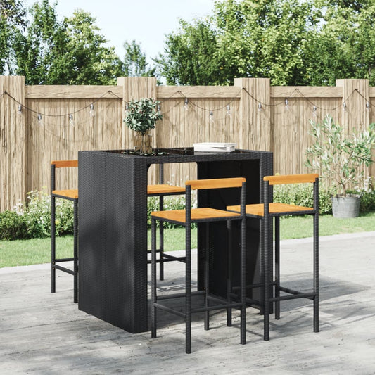 Barhocker 4 Stk. Schwarz Poly Rattan und Massivholz Akazie - Pazzar.ch