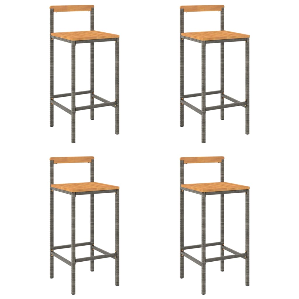 Barhocker 4 Stk. Grau Poly Rattan und Massivholz Akazie - Pazzar.ch