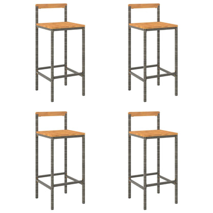 Barhocker 4 Stk. Grau Poly Rattan und Massivholz Akazie - Pazzar.ch