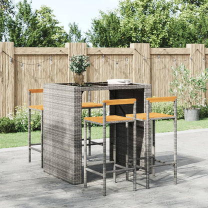 Barhocker 4 Stk. Grau Poly Rattan und Massivholz Akazie - Pazzar.ch