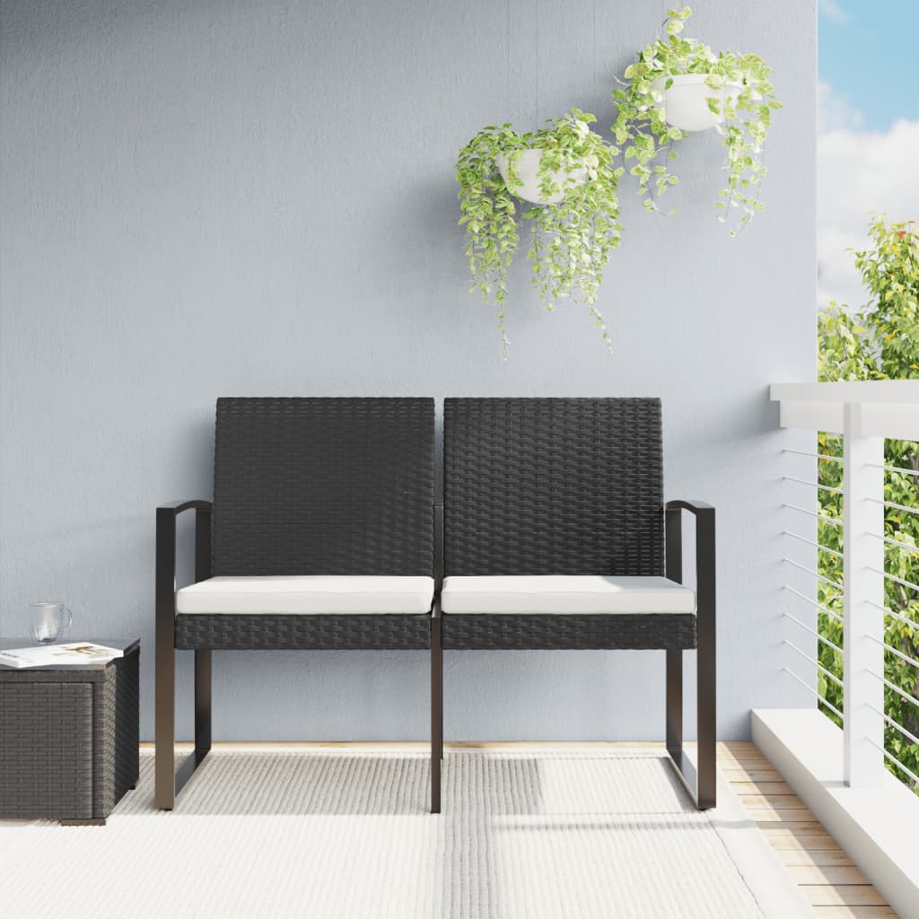 Gartenbank 2-Sitzer mit Kissen Schwarz PP-Rattan - Pazzar.ch