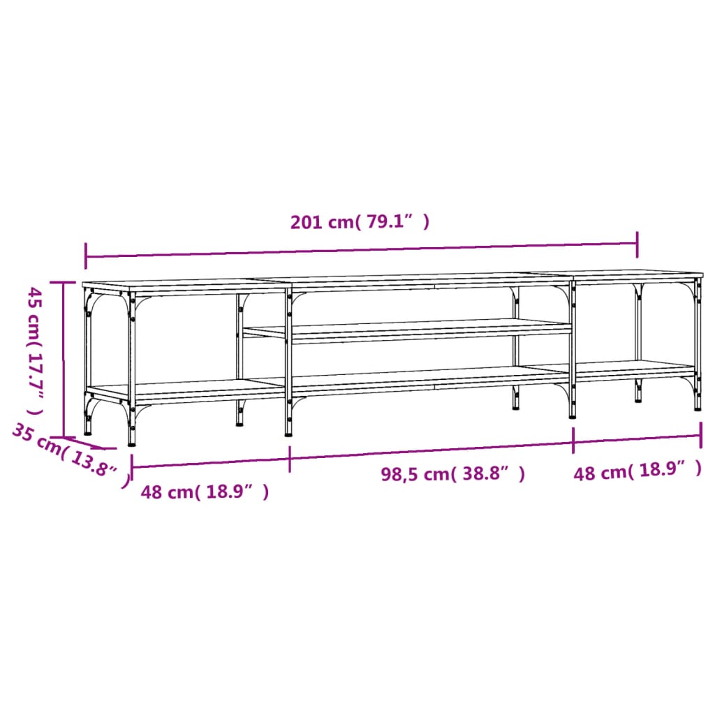 TV-Schrank Grau Sonoma 201x35x45 cm Holzwerkstoff & Eisen - Pazzar.ch