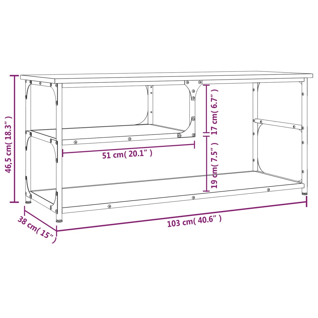 TV-Schrank Braun Eichen-Optik 103x38x46,5cm Holzwerkstoff Stahl