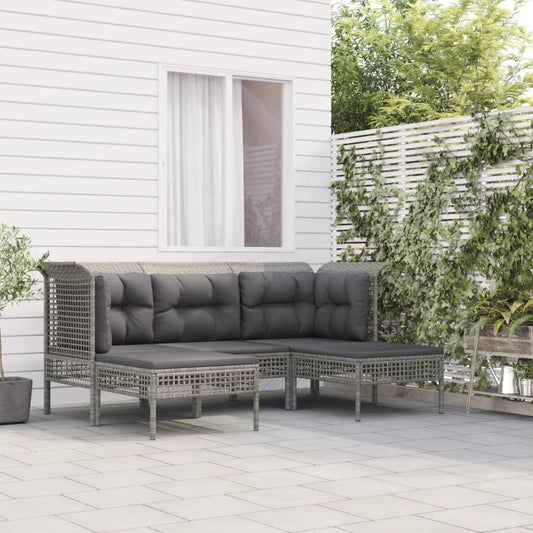 5-tlg. Garten-Lounge-Set mit Kissen Grau Poly Rattan - Pazzar.ch