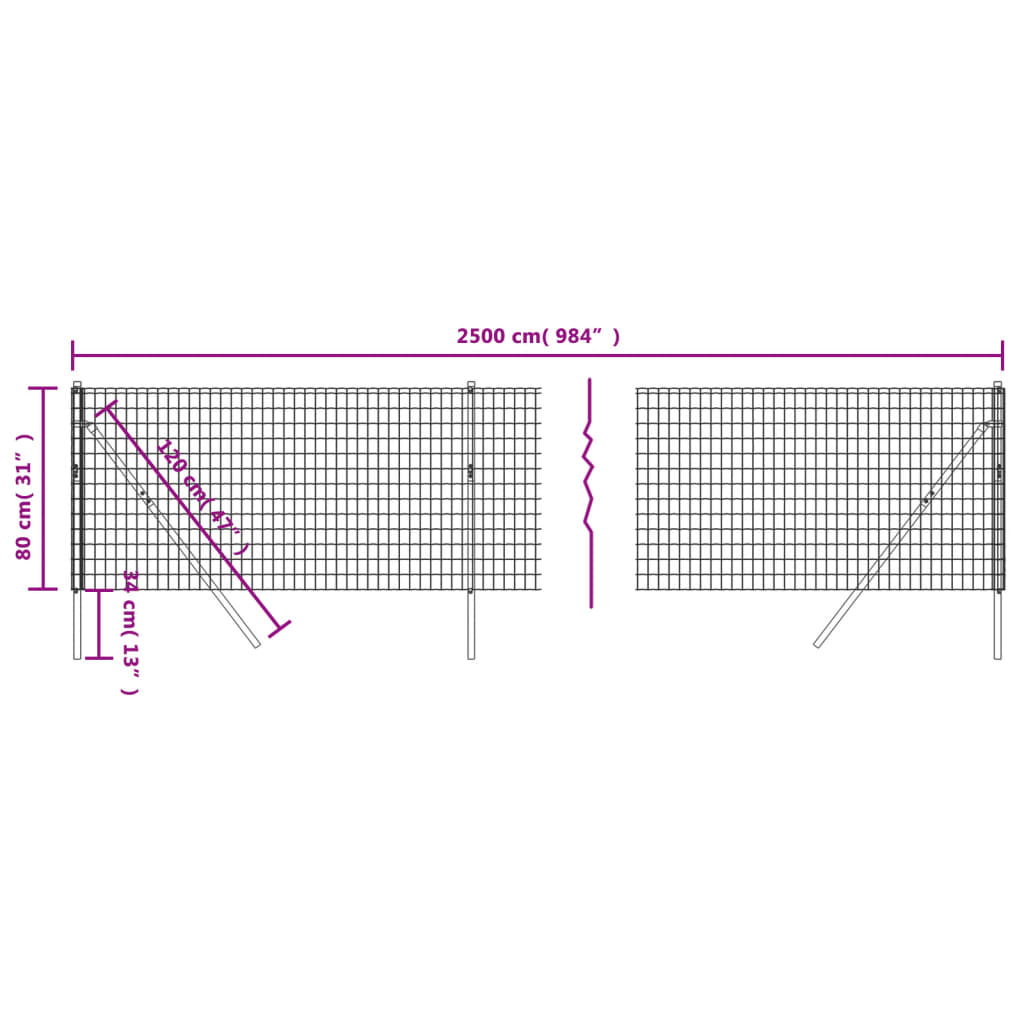 Maschendrahtzaun Anthrazit 0,8x25 m Verzinkter Stahl - Pazzar.ch
