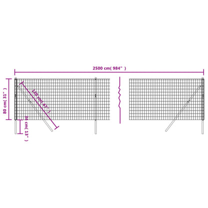 Maschendrahtzaun Anthrazit 0,8x25 m Verzinkter Stahl - Pazzar.ch