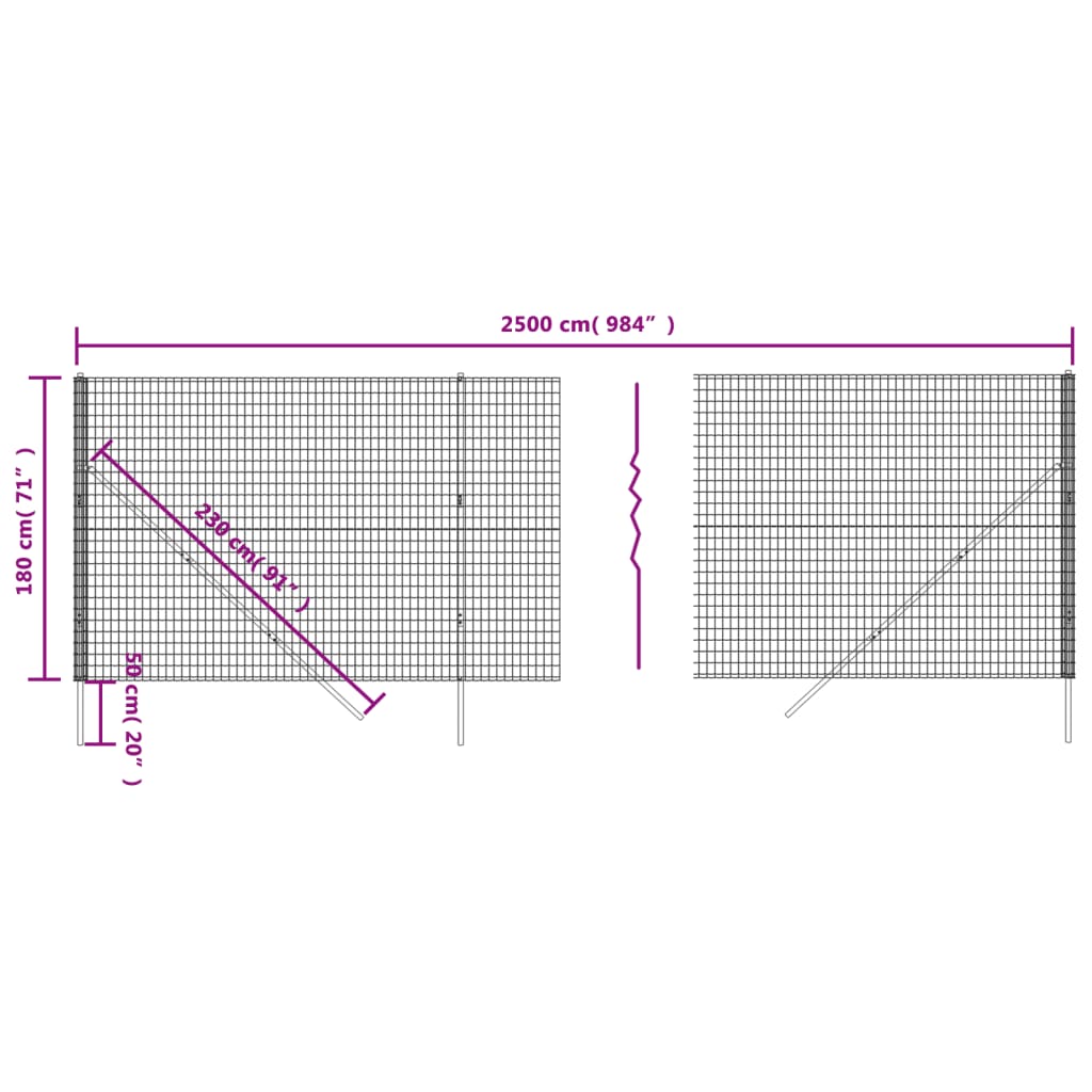 Maschendrahtzaun Anthrazit 1,8x25 m Verzinkter Stahl - Pazzar.ch