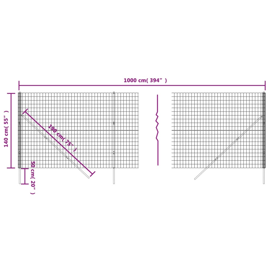 Maschendrahtzaun Anthrazit 1,4x10 m Verzinkter Stahl - Pazzar.ch