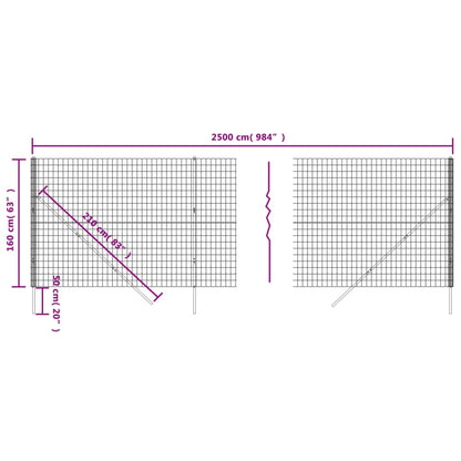 Maschendrahtzaun Anthrazit 1,6x25 m Verzinkter Stahl - Pazzar.ch