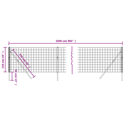 Maschendrahtzaun Anthrazit 1,1x25 m Verzinkter Stahl - Pazzar.ch