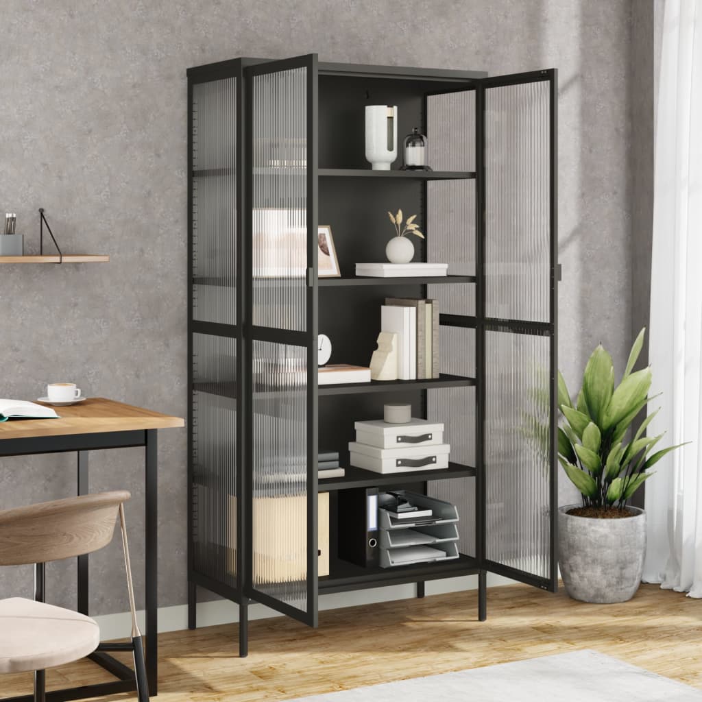 Highboard Schwarz 85x40x180 cm Glas und Stahl - Pazzar.ch