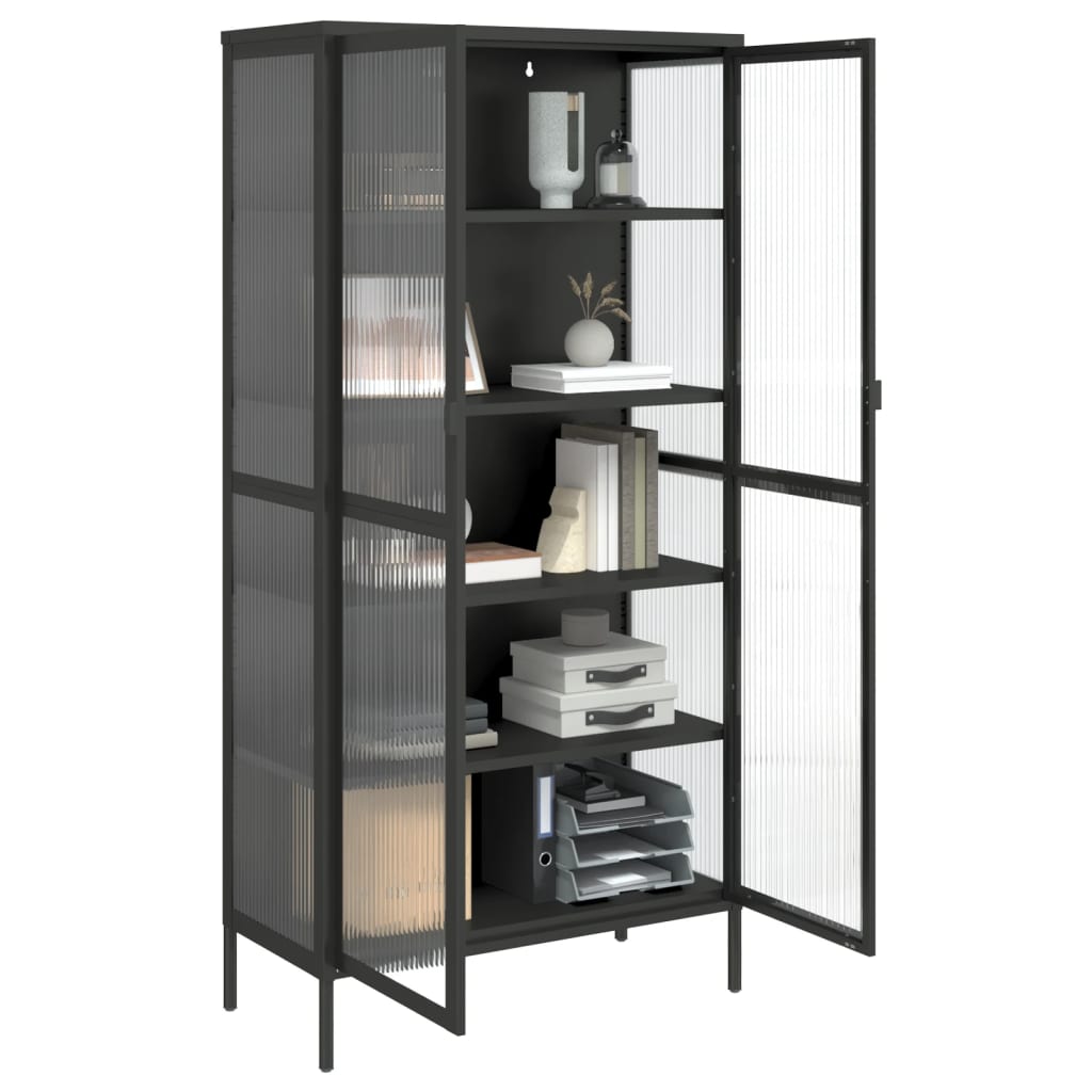 Highboard Schwarz 85x40x180 cm Glas und Stahl - Pazzar.ch