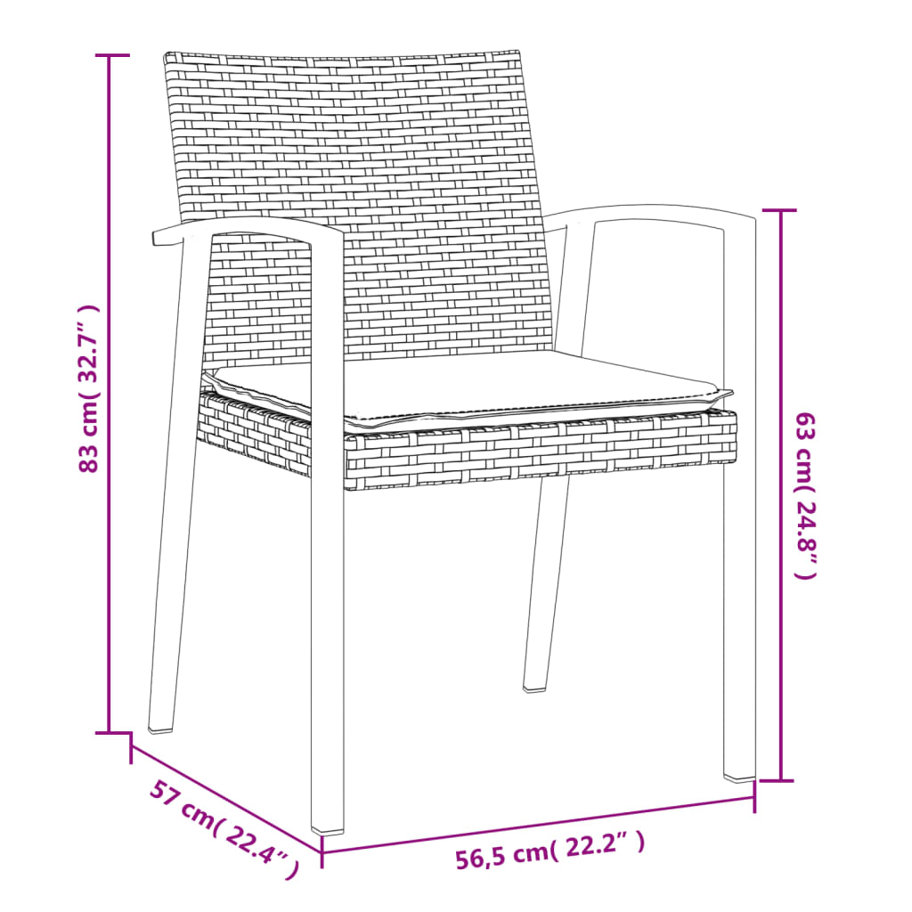 Gartenstühle mit Kissen 2 Stk. Braun 56,5x57x83 cm Poly Rattan - Pazzar.ch
