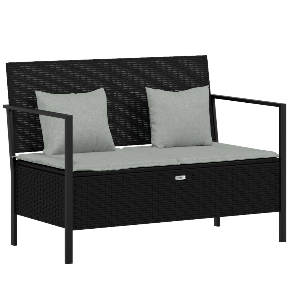 Gartenbank 2-Sitzer mit Kissen Schwarz Poly Rattan - Pazzar.ch